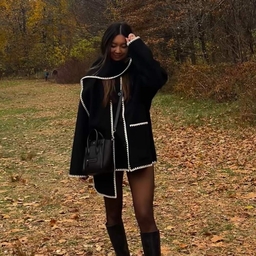 Oak + Fort Wool Blend Contrast Stitch Scarf Jacket